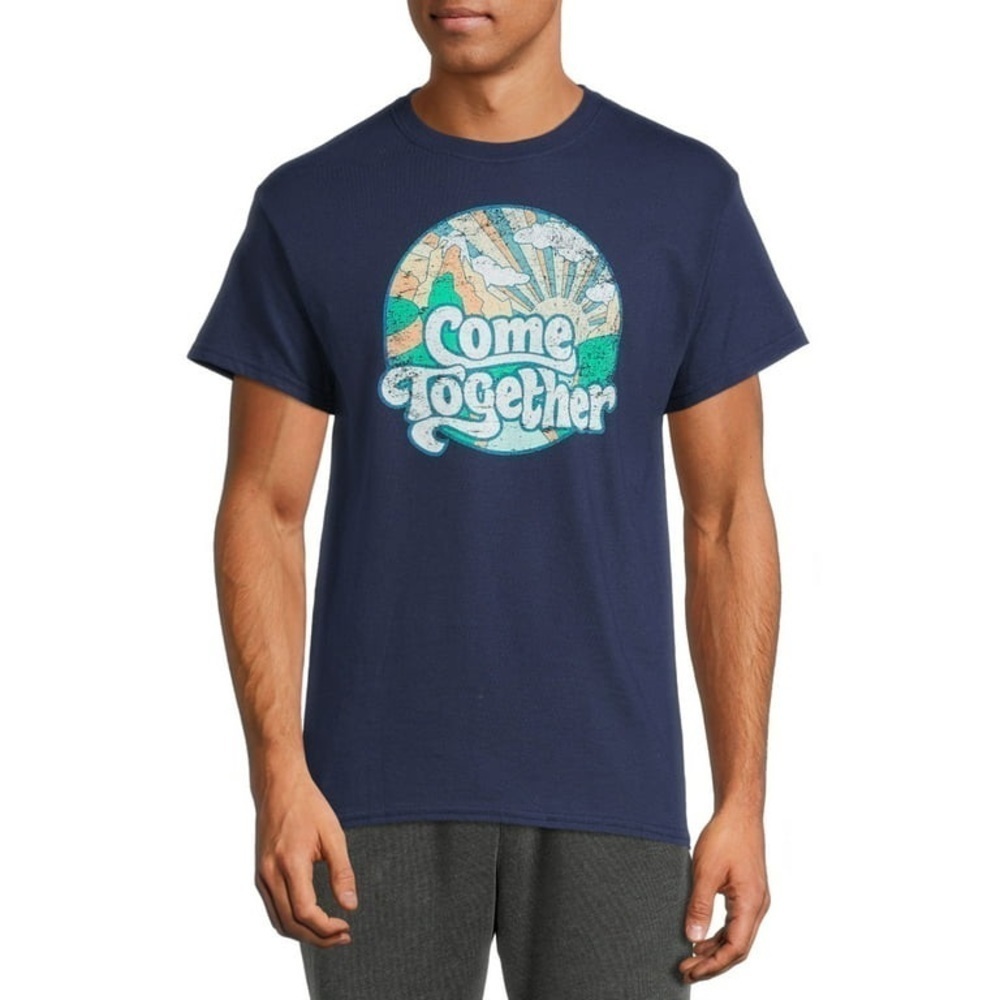 DOM Mens T Shirt Size Large Blue Short Sleeve Round Neck Come Together Size XL